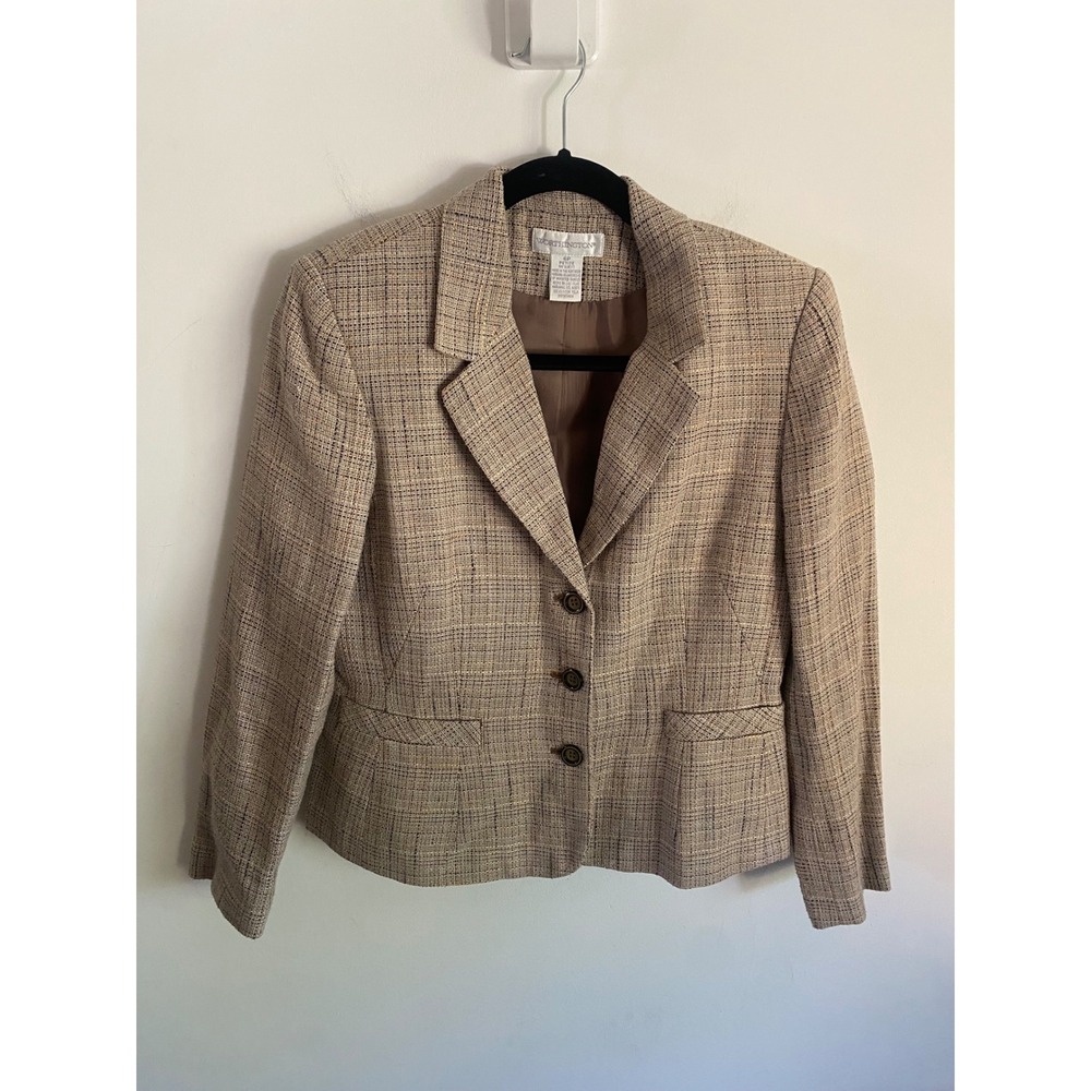 Worthington Womens 6P‎ Petite Tweed Skirt Suit Set Tan Brown Blazer Pencil Skirt